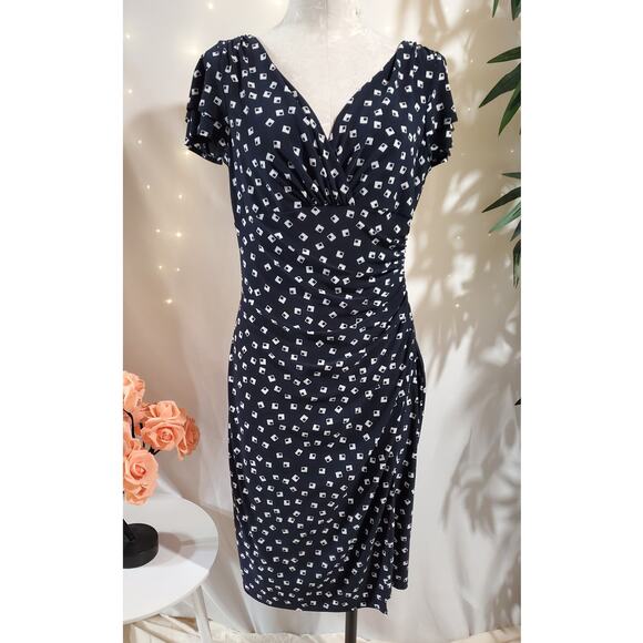 Lauren Ralph Lauren Dresses & Skirts - Lauren Ralph Lauren Faux Wrap Stretch Ruched Midi Dress Size 10 Navy Blue Square